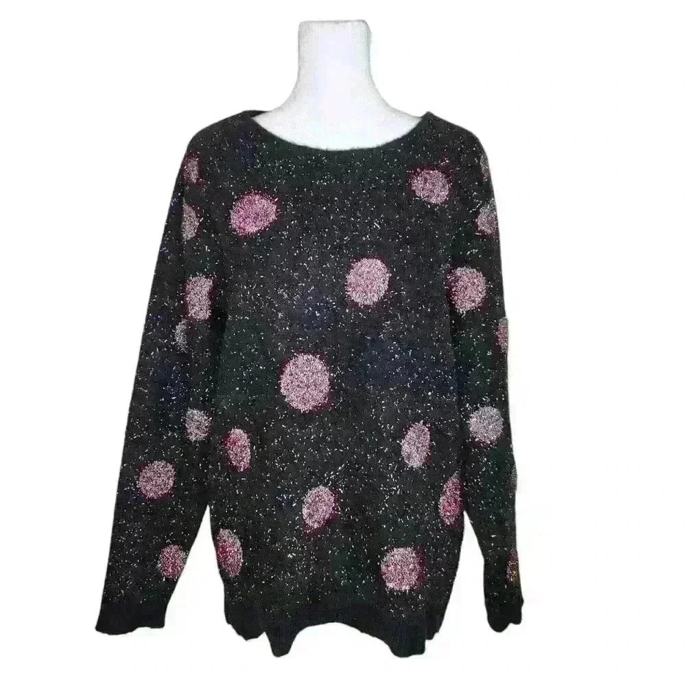 Apt. 9 Women's Black Pink Metallic Sparkly Long Sleeve Pullover Sweater Size M